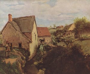 Cottages et un moulin sur les rives d